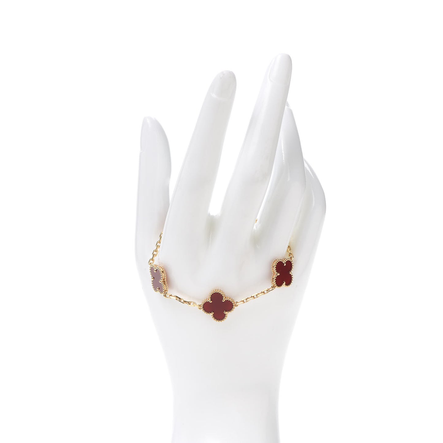 18K Yellow Gold Carnelian 5 Motifs Vintage Alhambra Bracelet