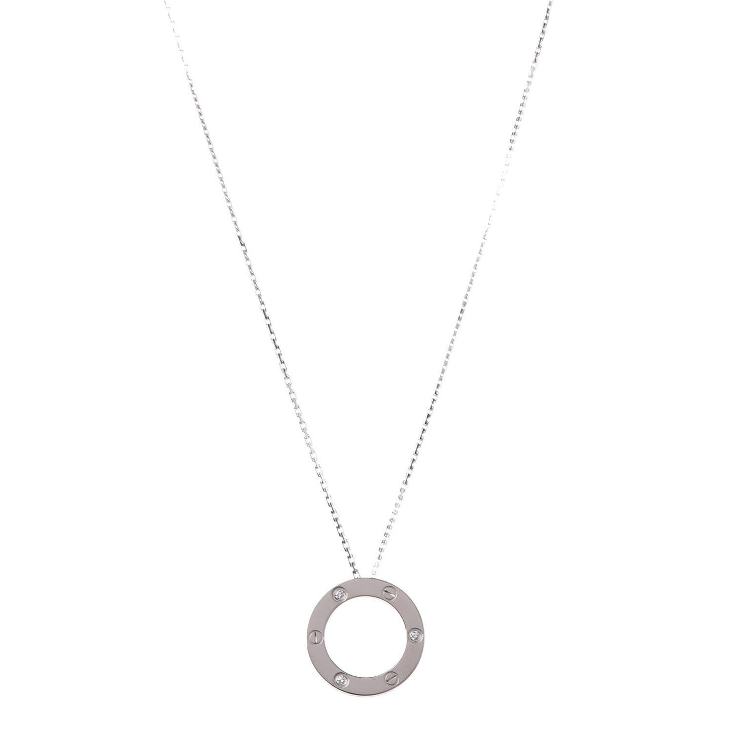 18K White Gold 3 Diamonds LOVE Pendant Necklace