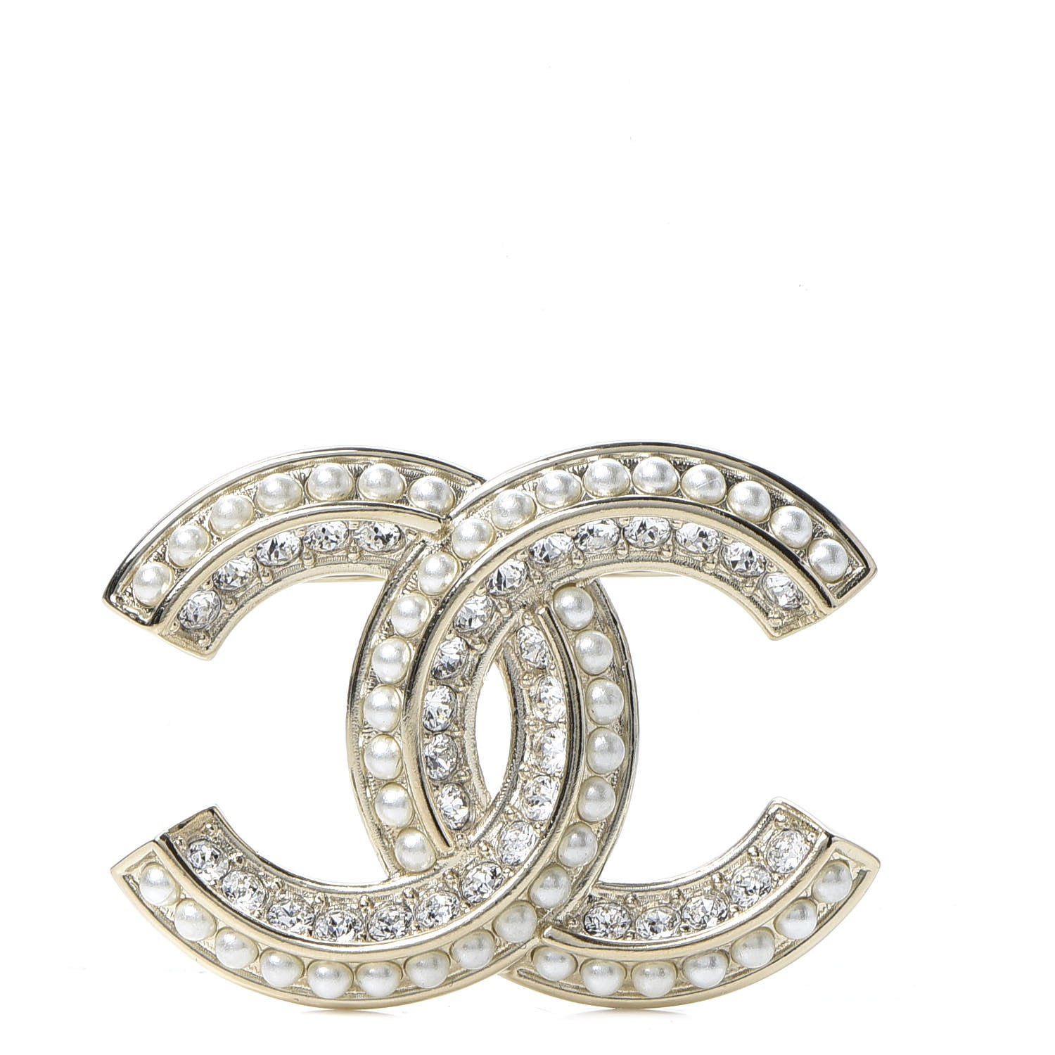 Chanel Crystal Pearl Chain Mania CC Earrings Gold 1 of 4