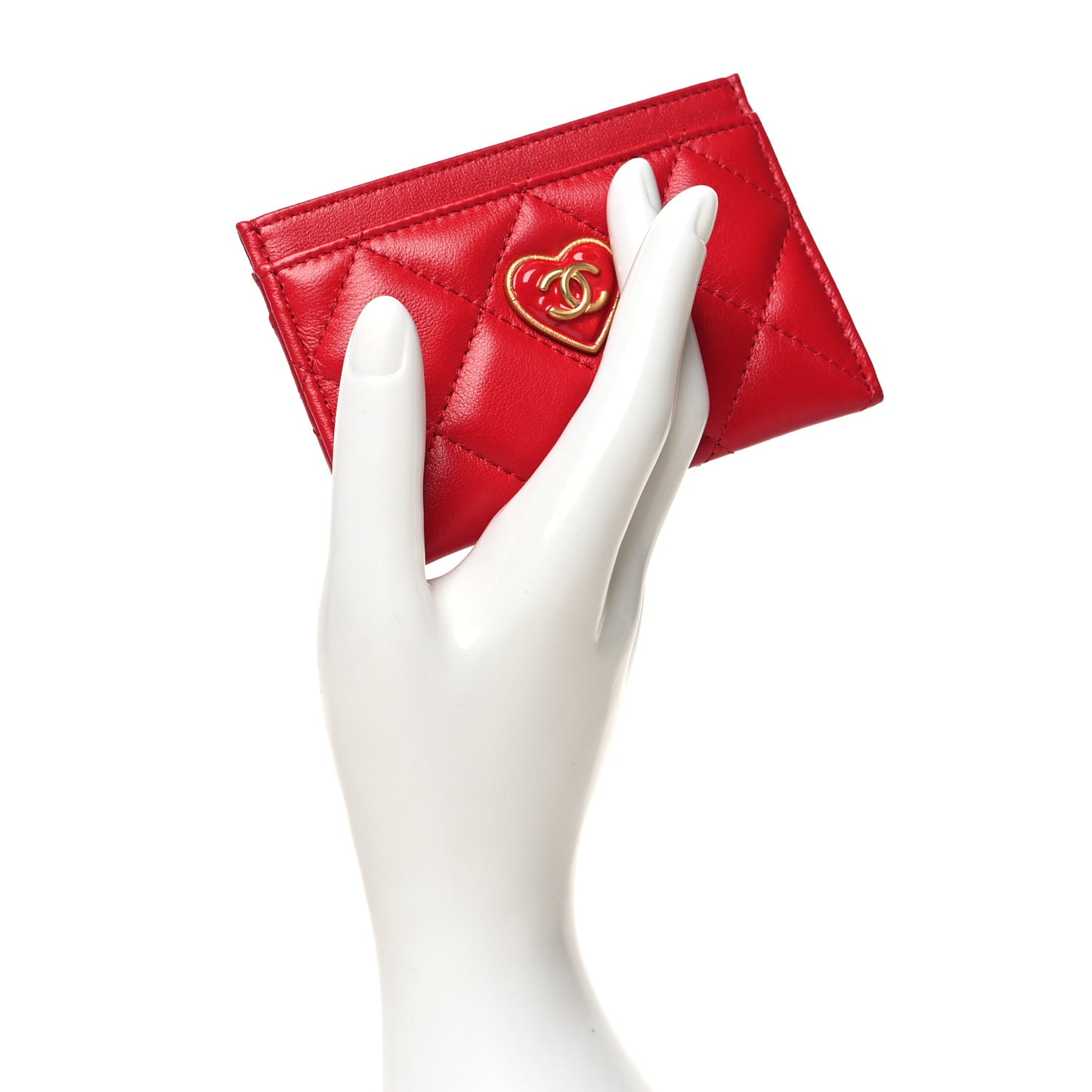Lambskin Plexiglass Quilted Coco Love Card Holder Red