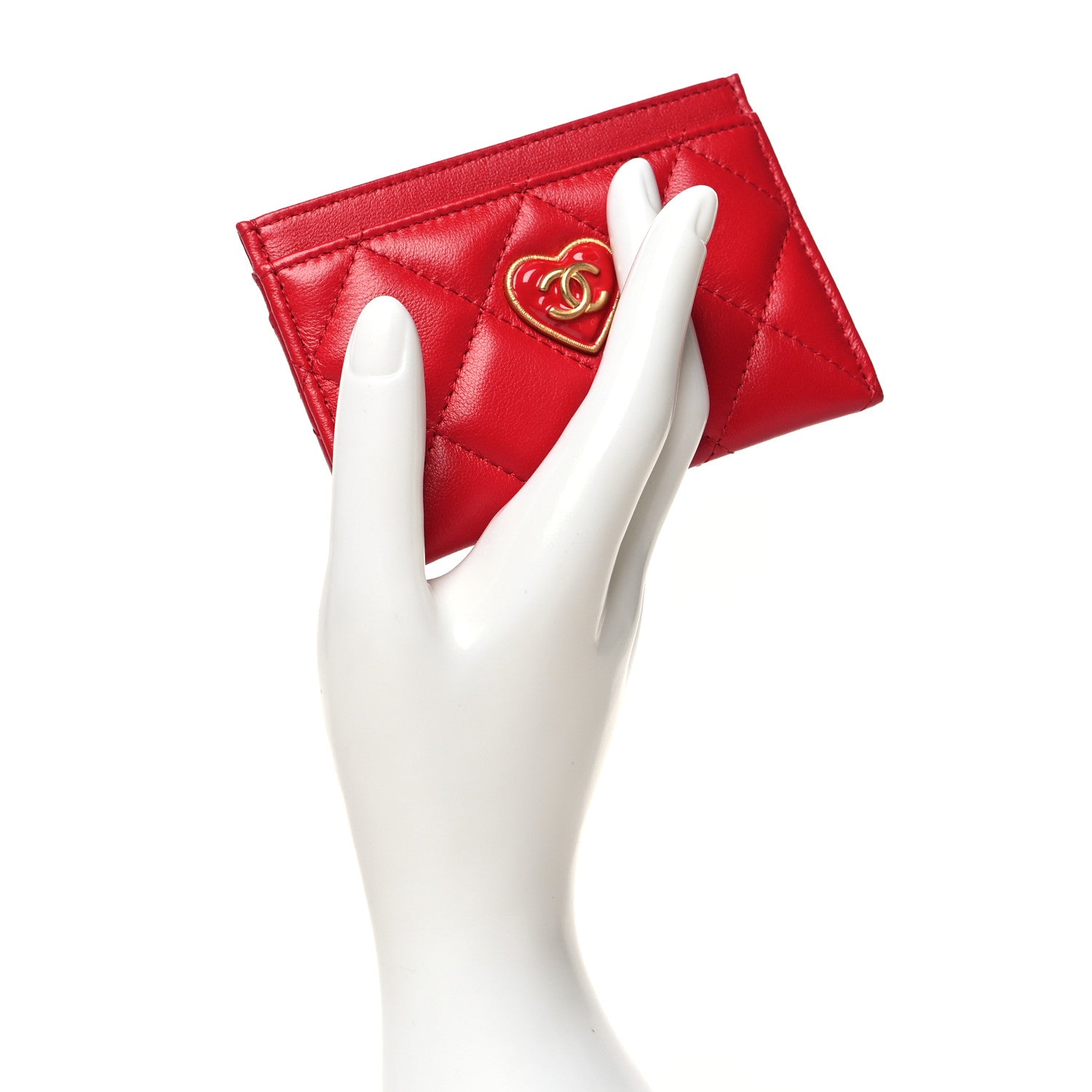 Chanel Lambskin Plexiglass Quilted Coco Love Card Holder Red 2 of 10