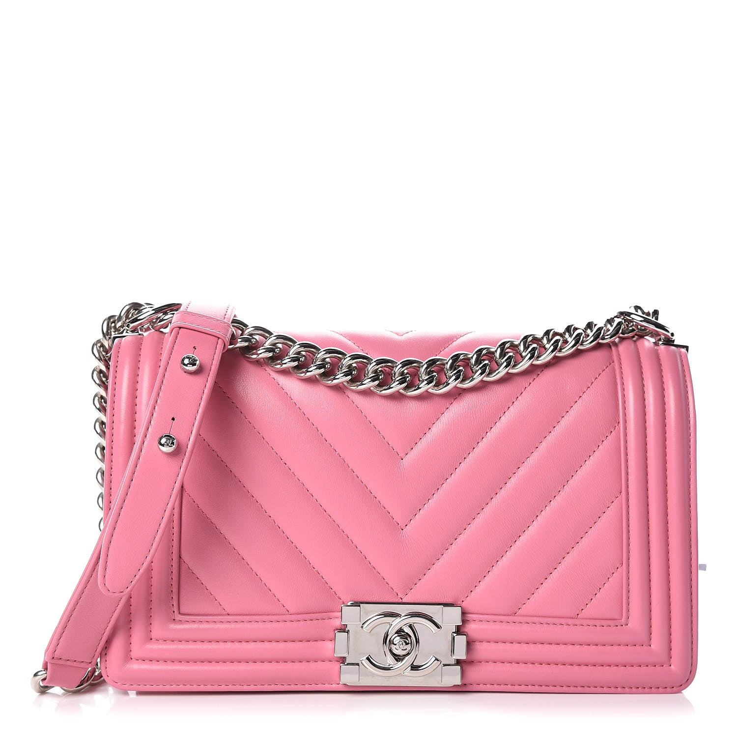 Chanel Lambskin Chevron Quilted Medium Boy Flap Pink 1 of 10