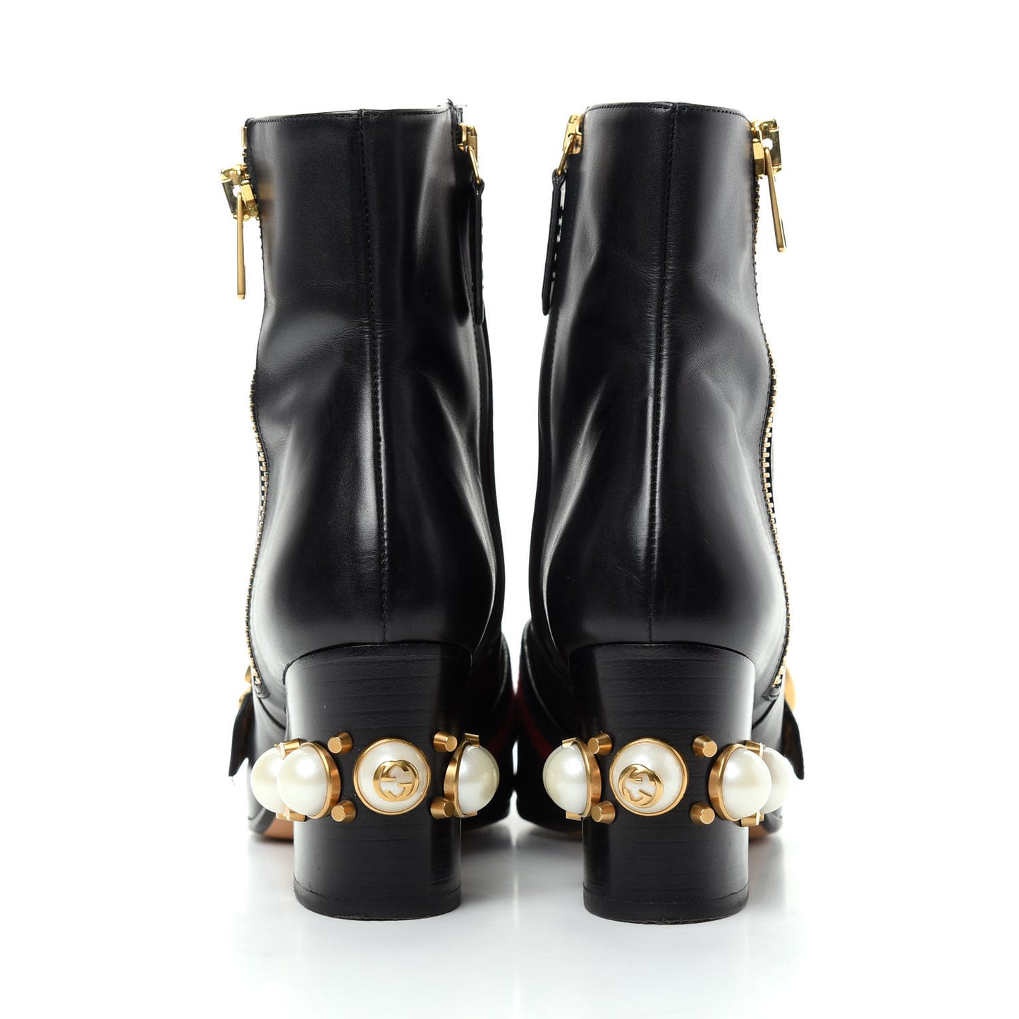 Betis Glamour Calfskin Web Pearl Embellished Peyton 75mm Ankle Boots 36 Black