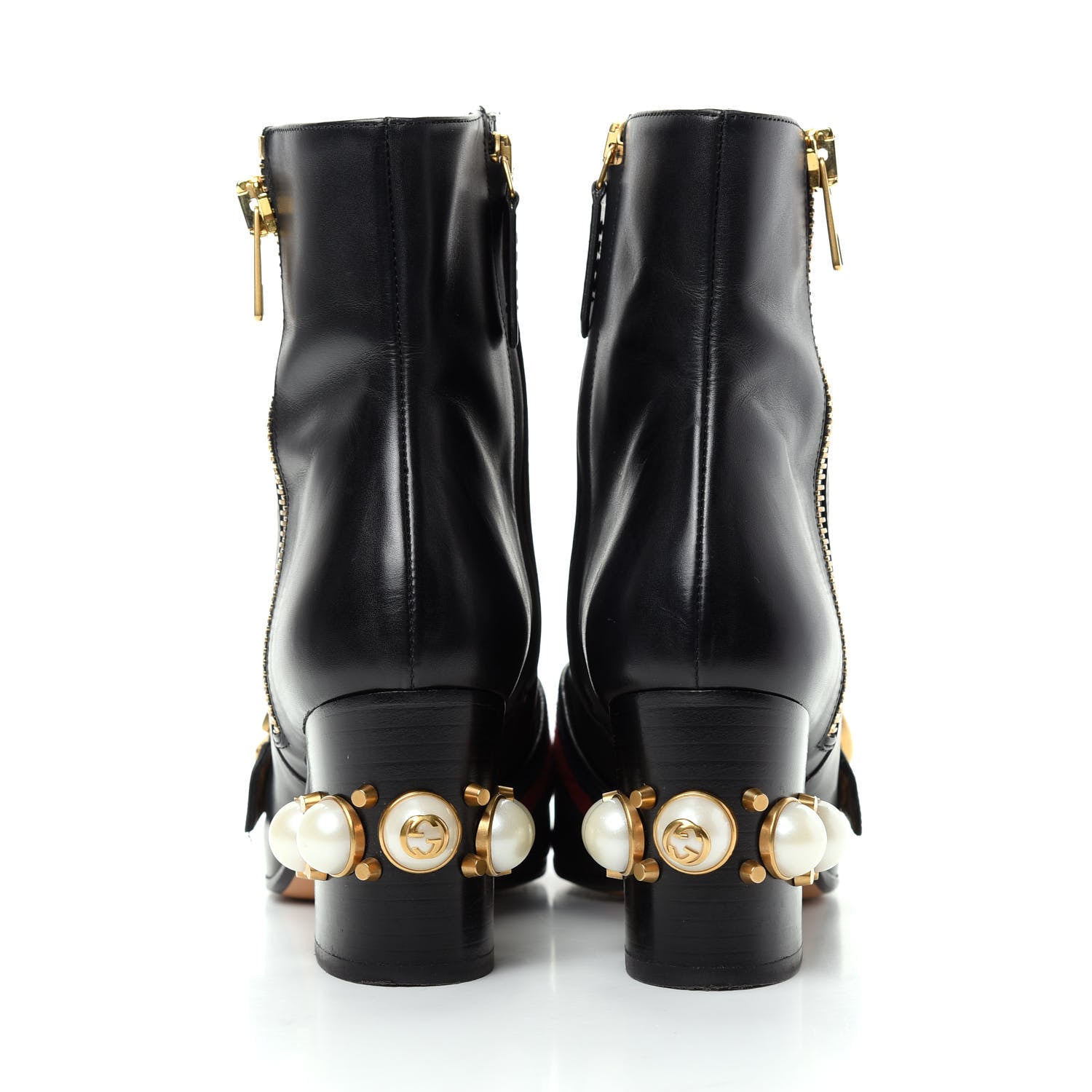 Gucci Betis Glamour Calfskin Web Pearl Embellished Peyton 75mm Ankle Boots 36 Black 7 of 11