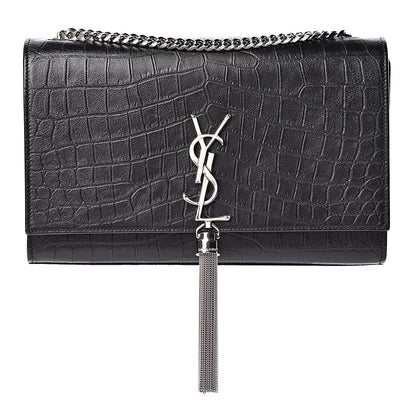 Saint Laurent Calfskin Crocodile Embossed Medium Classic Monogram Kate Tassel Satchel Black 1 of 13