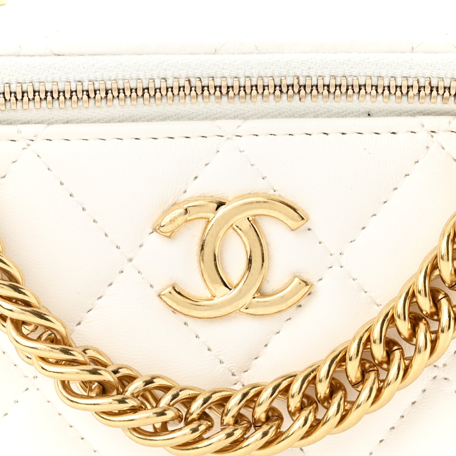 Chanel Lambskin Enamel Quilted Logo Small Vanity Case With Chain White 8 of 10