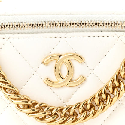 Chanel Lambskin Enamel Quilted Logo Small Vanity Case With Chain White 8 of 10