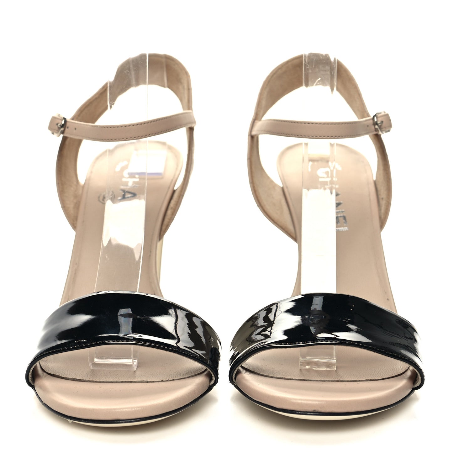 Lambskin Patent Quilted Pearl Sandals 39 Beige Black