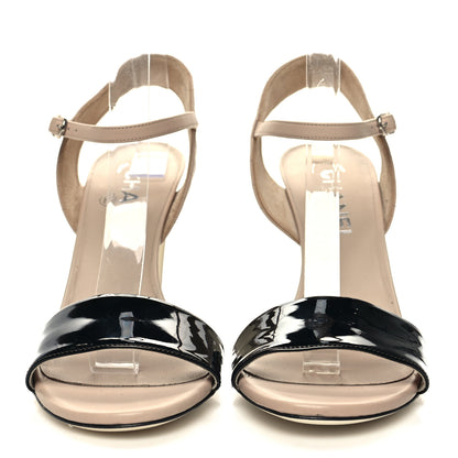 Chanel Lambskin Patent Quilted Pearl Sandals 39 Beige Black 2 of 8