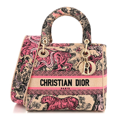 Christian Dior Canvas Toile De Jouy Embroidered Medium Lady D-Lite Beige Pink 1 of 10