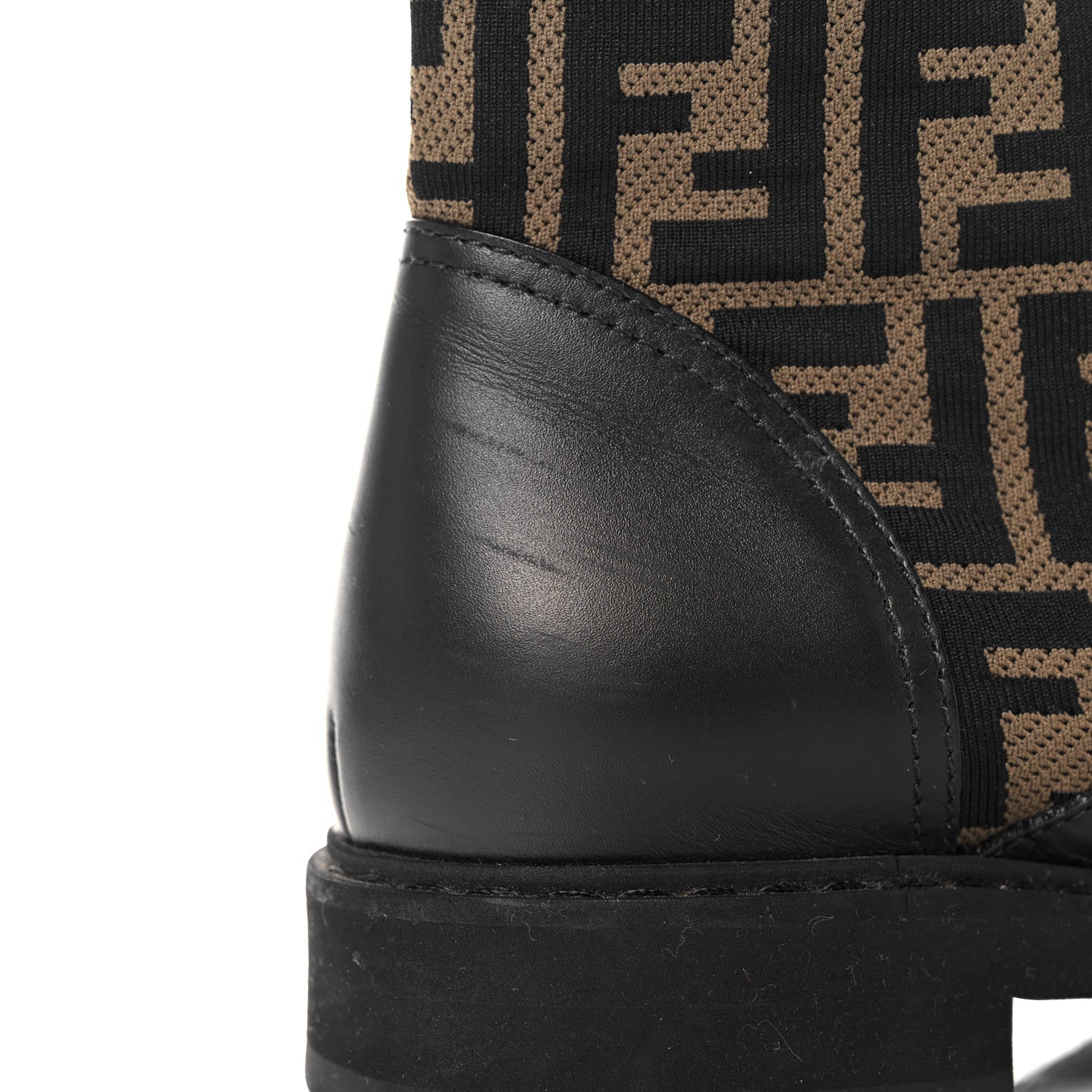 Fendi Calfskin Stretch Fabric FF Rockoko Biker Boots 41 Black Tobacco 8 of 13