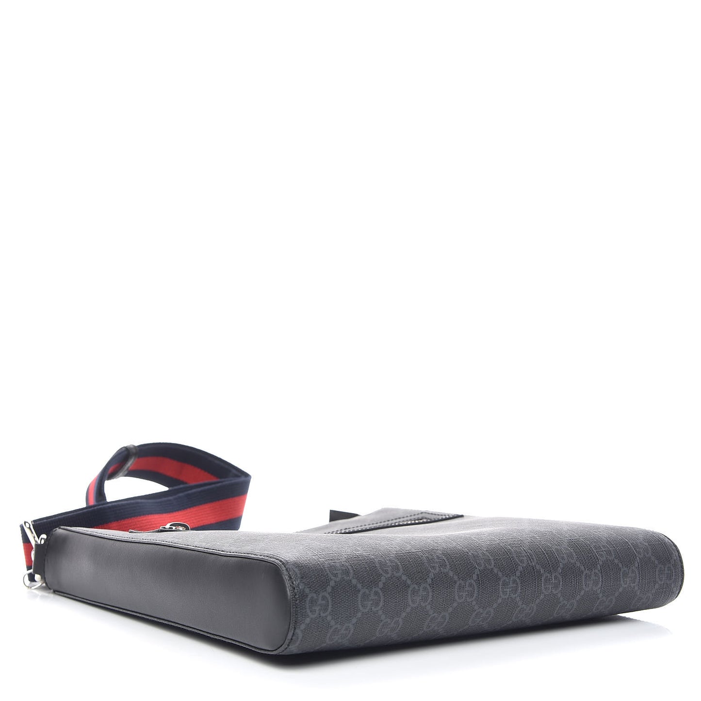 GG Supreme Monogram Appia Calfskin Web Flat Messenger Bag Black Grey