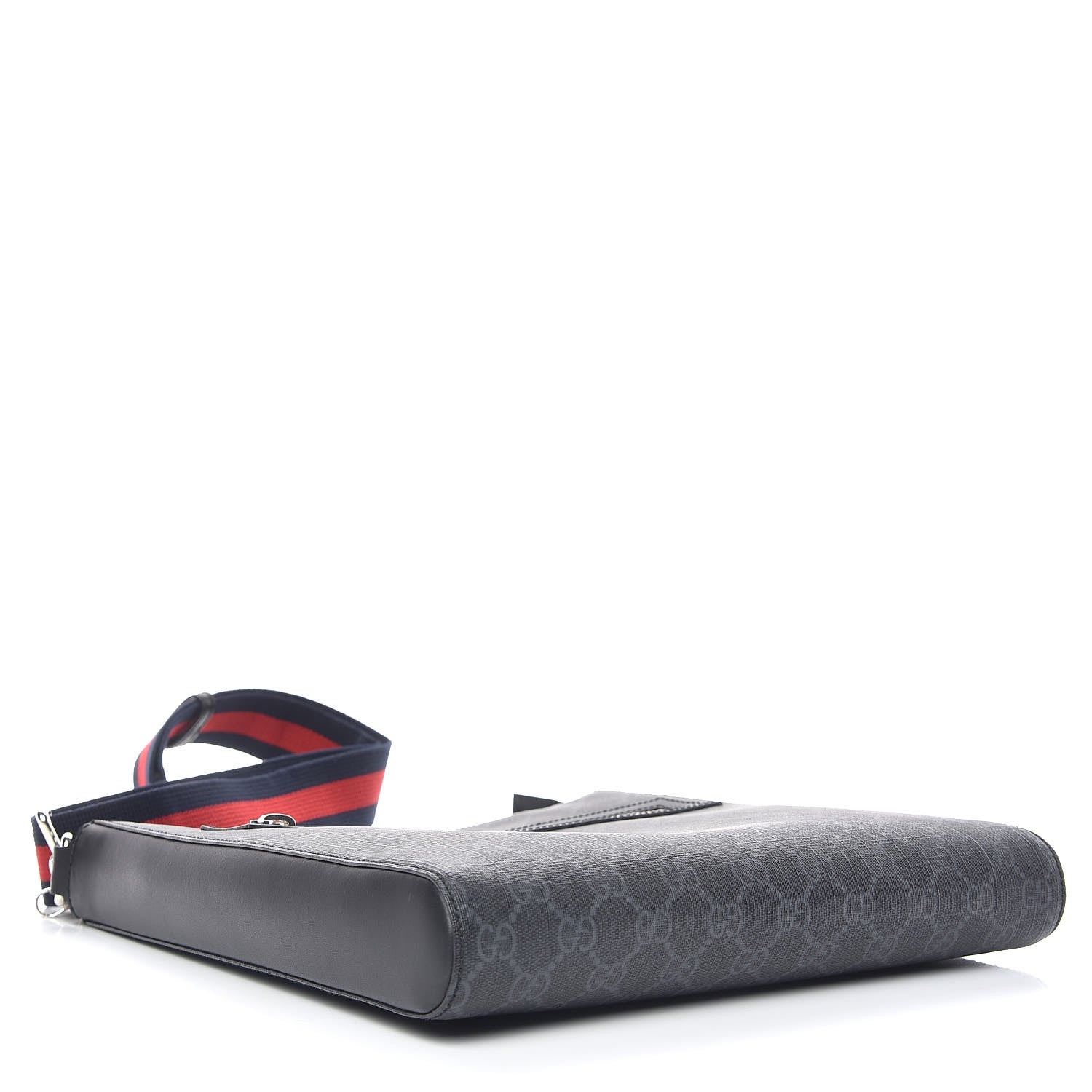 Gucci GG Supreme Monogram Appia Calfskin Web Flat Messenger Bag Black Grey 4 of 9