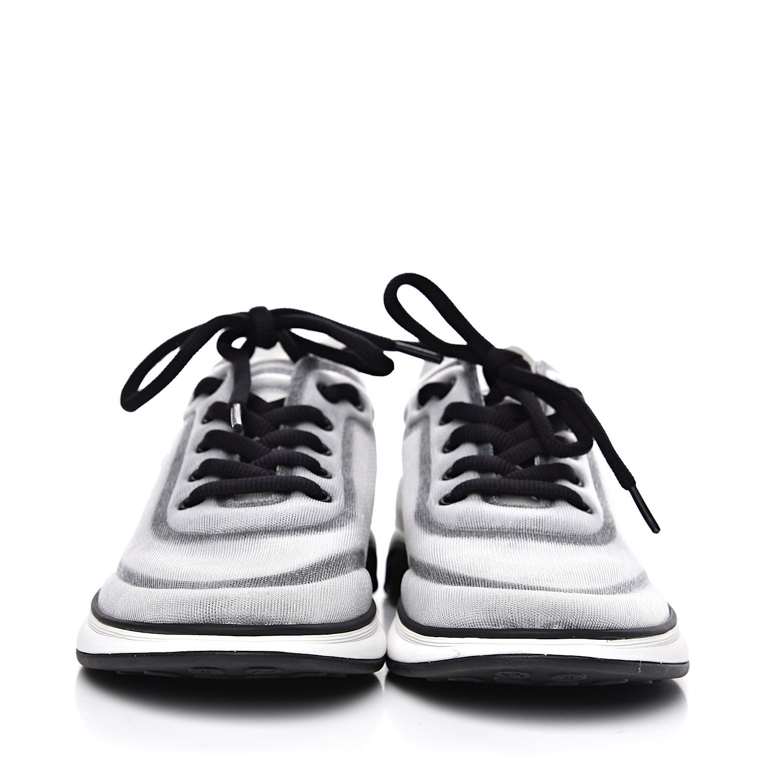 Chanel Calfskin Mesh Lycra Womens Logo Sneakers 36.5 White Black 2 of 7