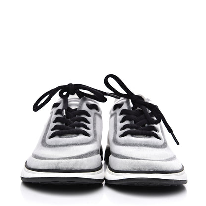 Chanel Calfskin Mesh Lycra Womens Logo Sneakers 36.5 White Black 2 of 7