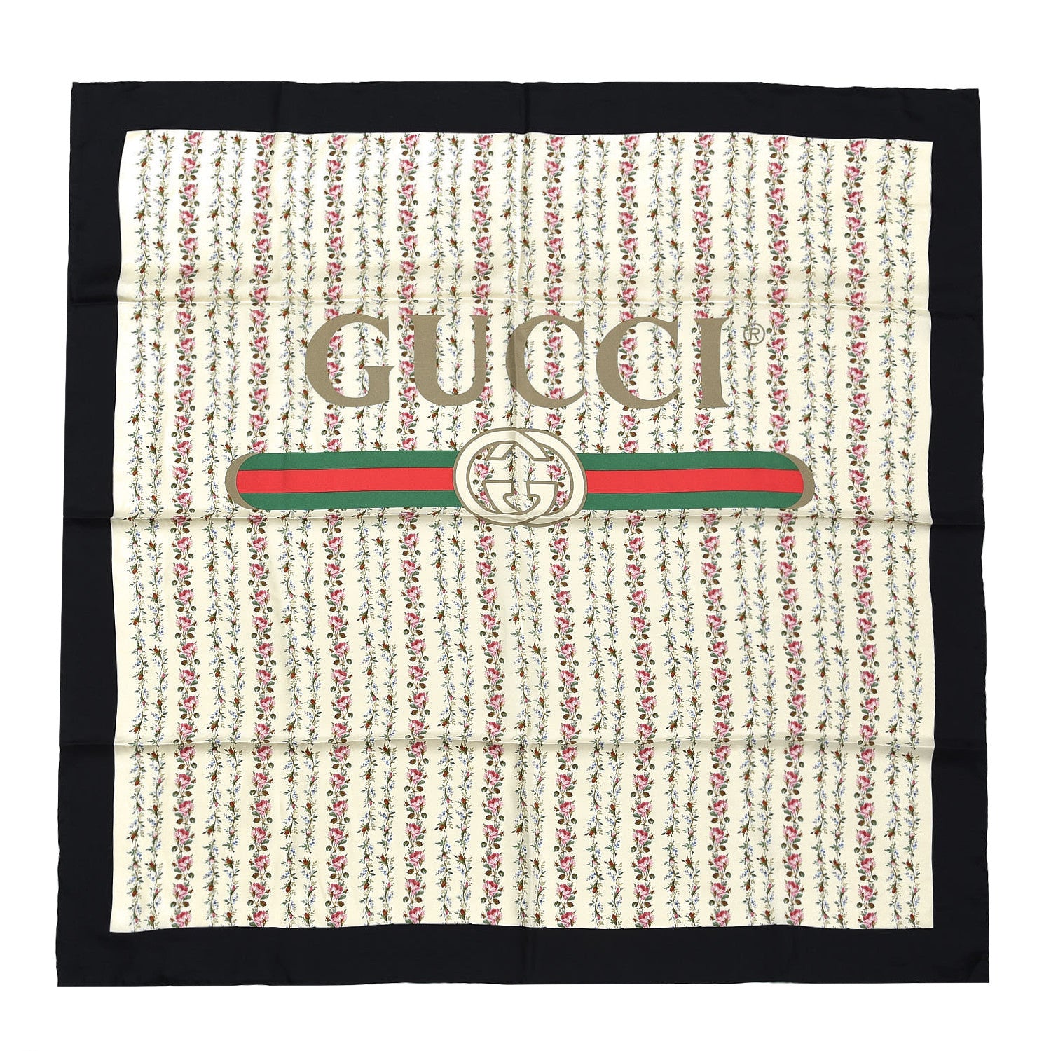 Gucci Silk Twill Gucci Rose Series Square Scarf Ivory Black 1 of 2