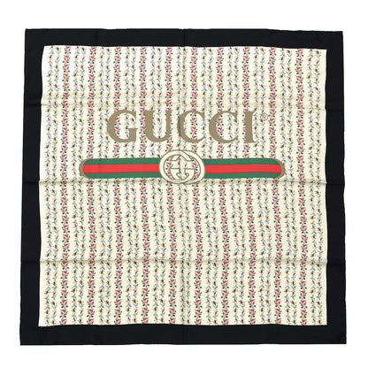 Gucci Silk Twill Gucci Rose Series Square Scarf Ivory Black 1 of 2