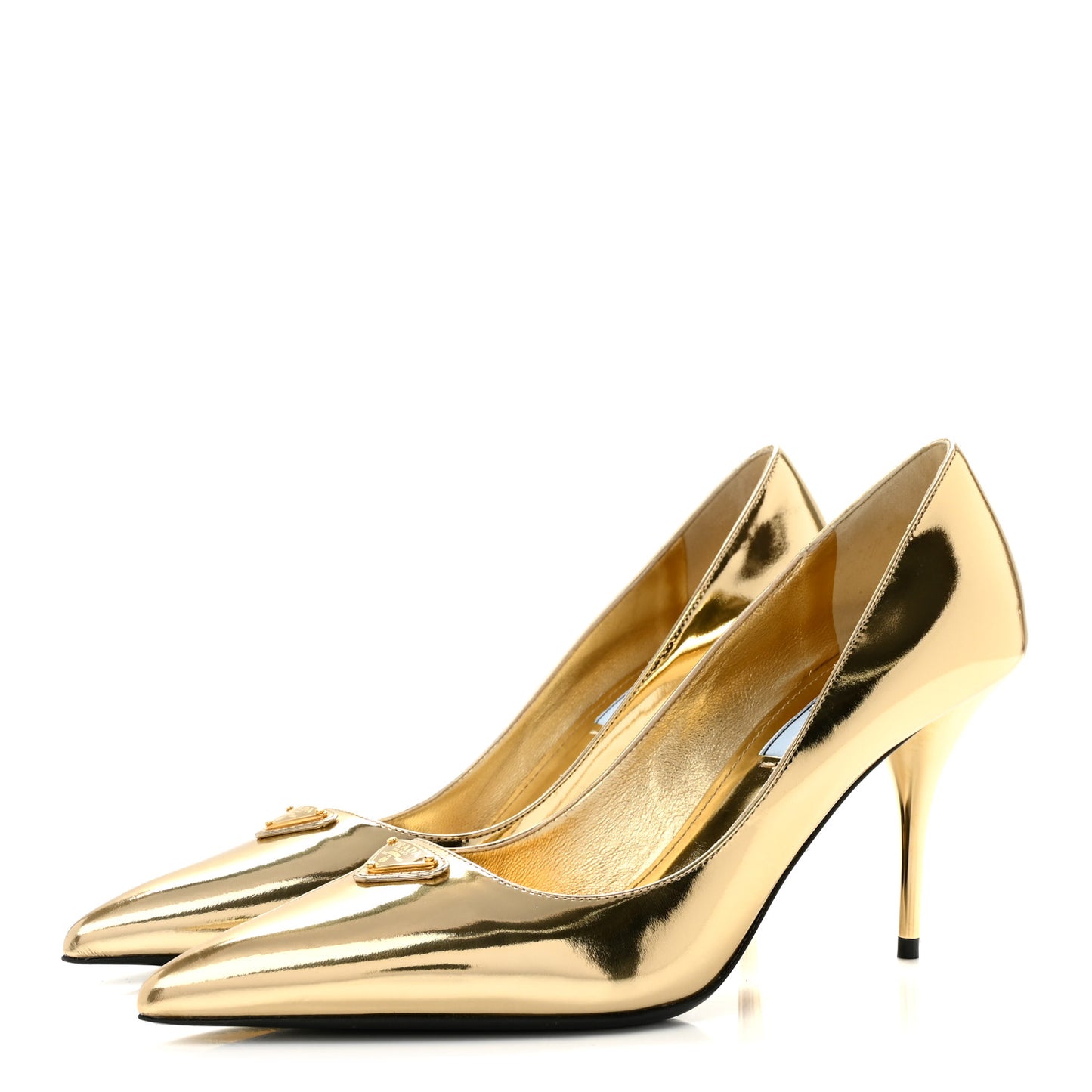 Spazzolato Metal Triangle Logo Pointed Toe 85mm Pumps 37 Platino