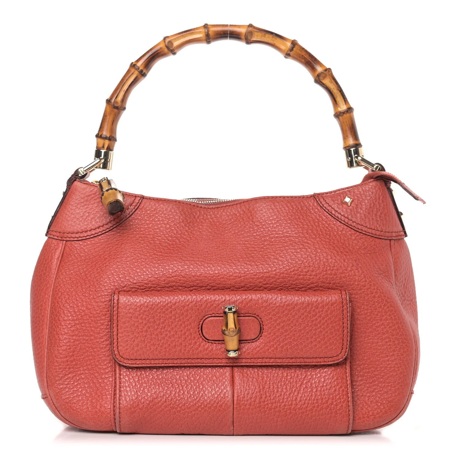 Gucci Calfskin Bamboo Top Handle Bag Coral 1 of 17
