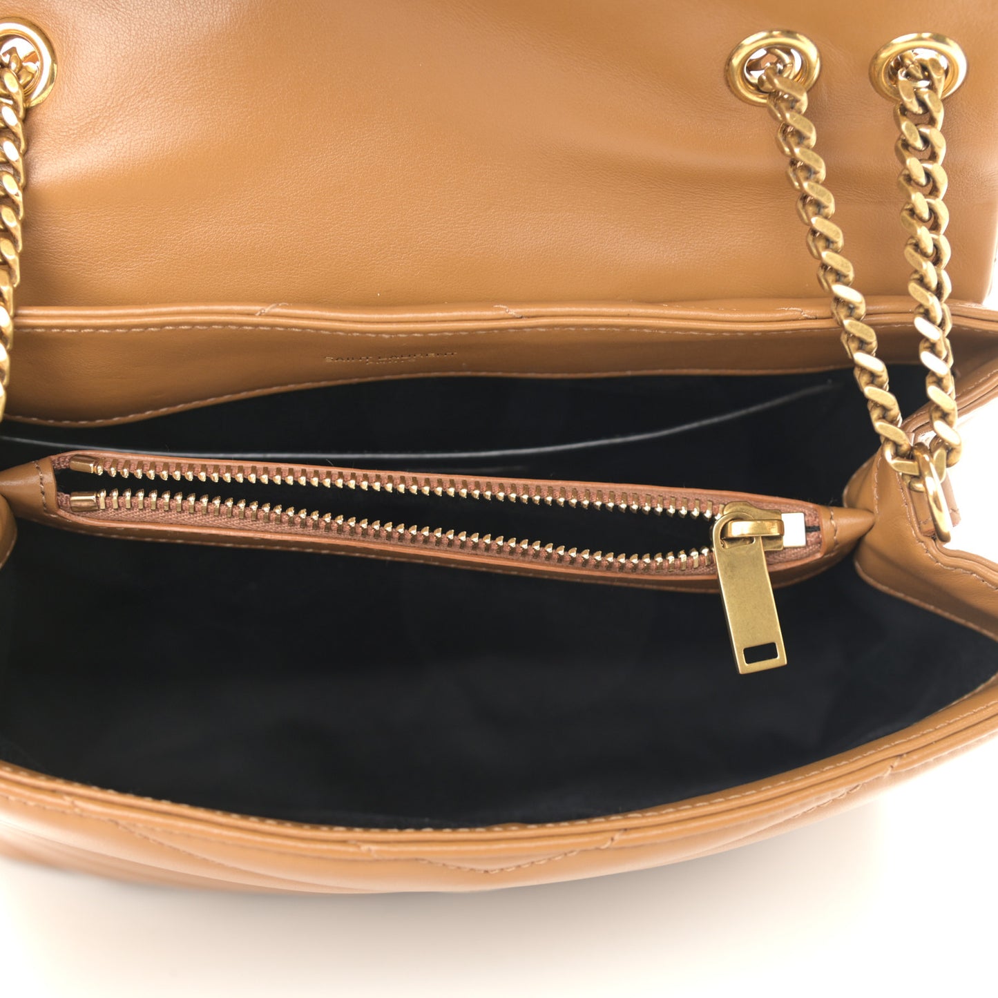 Calfskin Y Quilted Monogram Small Loulou Chain Satchel Dark Natural