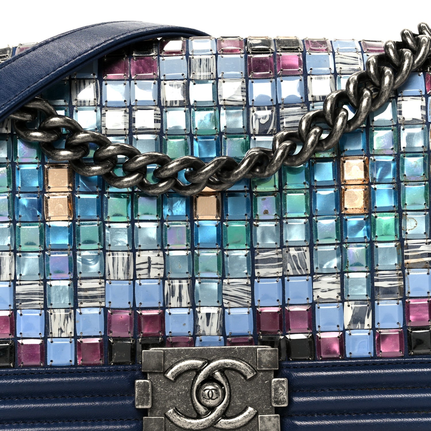 Chanel Lambskin Tile Medium Mosaic Boy Flap Navy Multicolor 8 of 11