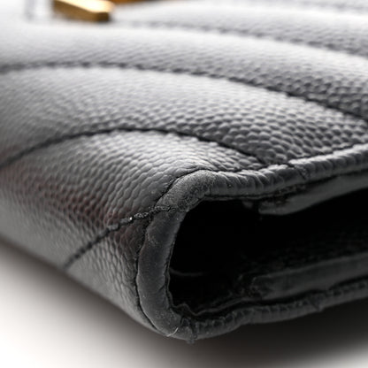 Saint Laurent Grain De Poudre Matelasse Chevron Monogram Zipped Two-Part Wallet Black 9 of 10