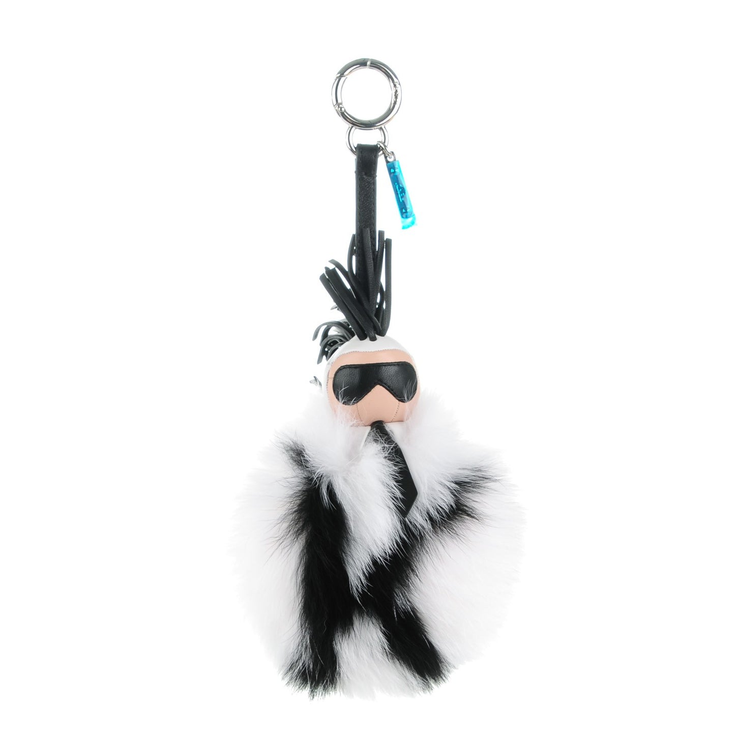Lambskin Fox Fur Super Karlito Pom Pom Bag Charm Black White