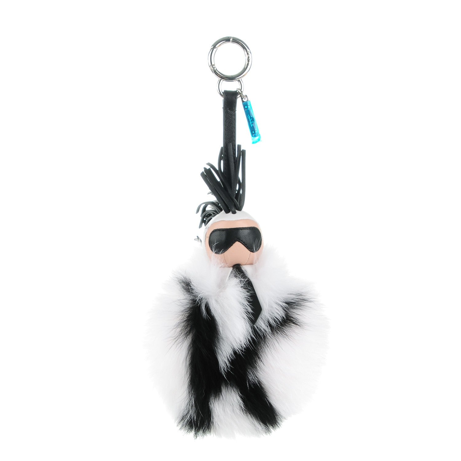 Fendi Lambskin Fox Fur Super Karlito Pom Pom Bag Charm Black White 1 of 5