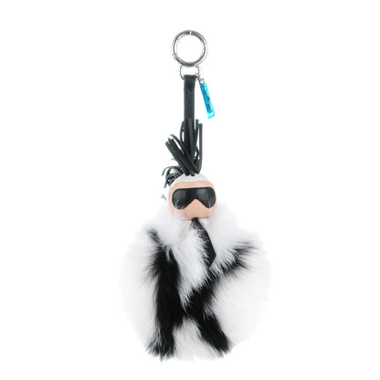 Fendi Lambskin Fox Fur Super Karlito Pom Pom Bag Charm Black White 1 of 5