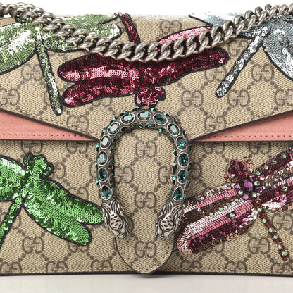 Gucci GG Supreme Monogram Dragonfly Embroidered Small Dionysus Shoulder Bag Taupe 12 of 12