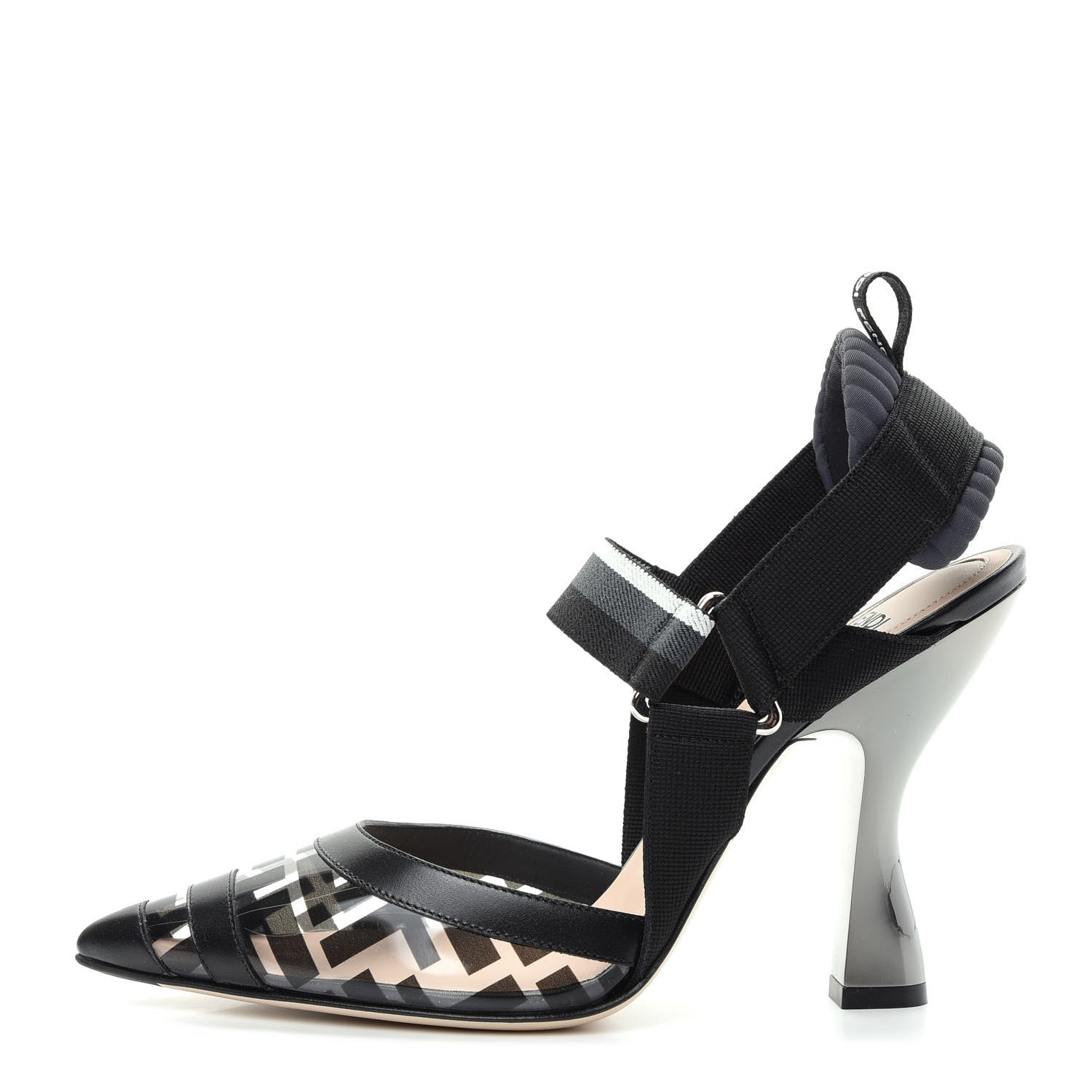 Fendi PVC Calfskin FF Colibri Slingback High-Heel Pumps 37.5 Black 1 of 10