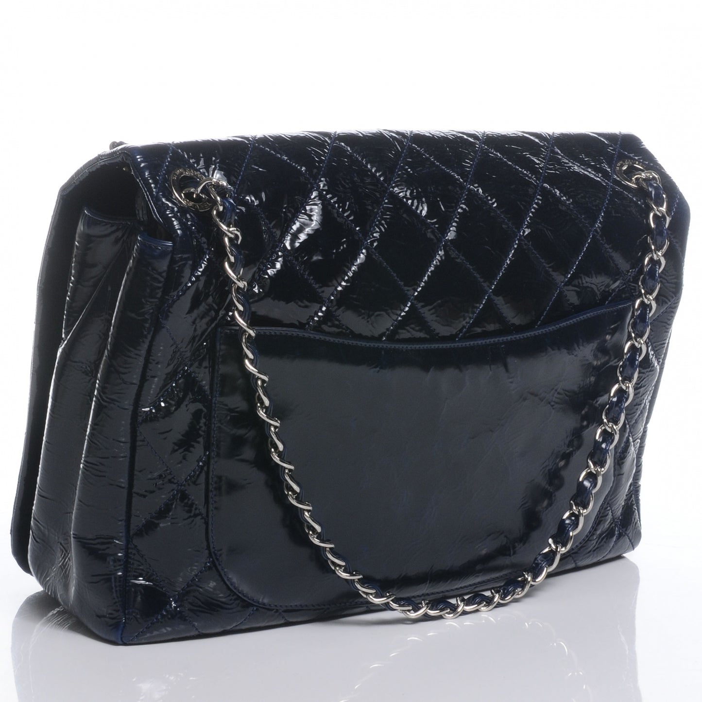 Patent Quilted XL Flap Navy Blue