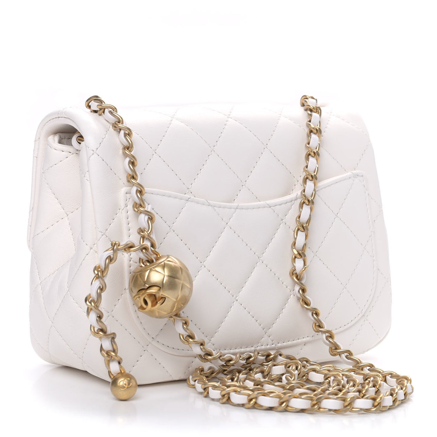 Lambskin Quilted Mini Pearl Crush Flap White