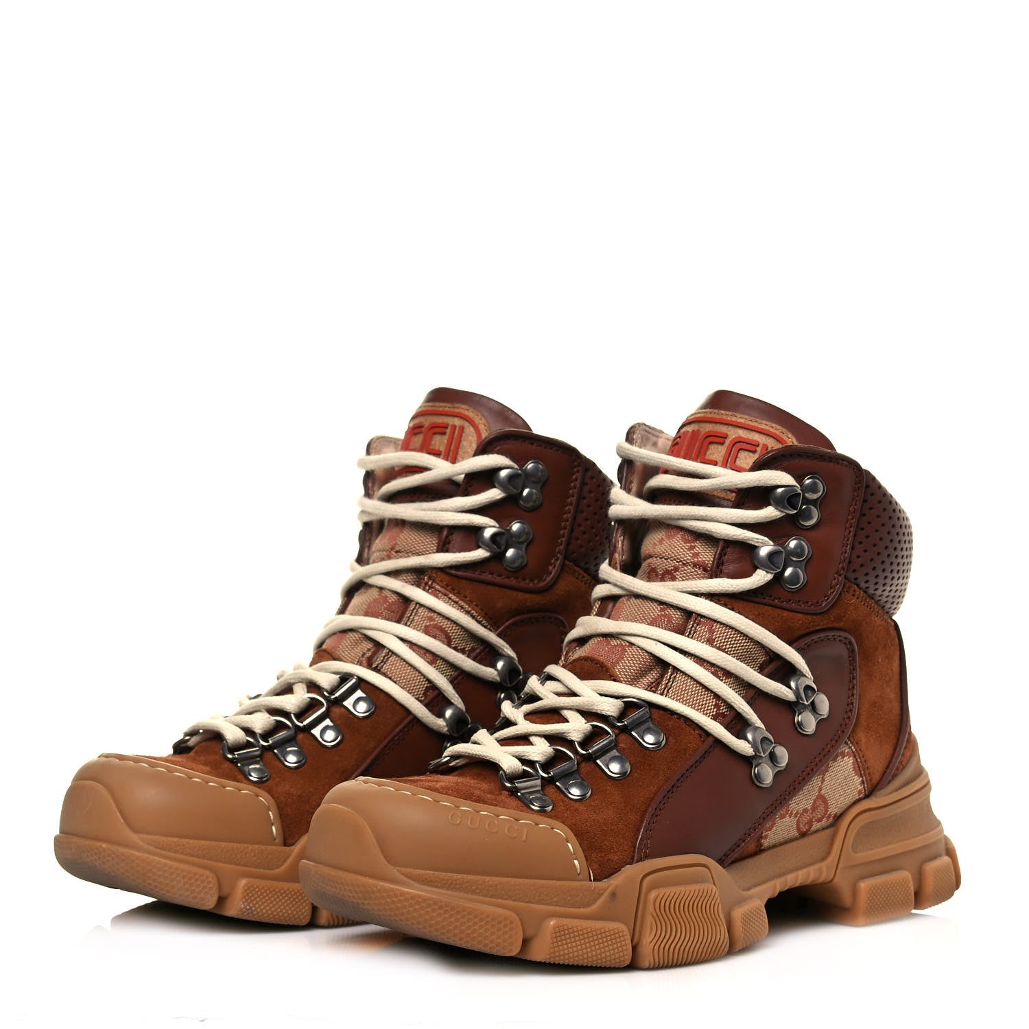 Gucci X SEGA Suede Calfskin GG Monogram Womens Flashtrek High-Top Sneakers 35.5 New Cuir Beige Ruggine 3 of 8