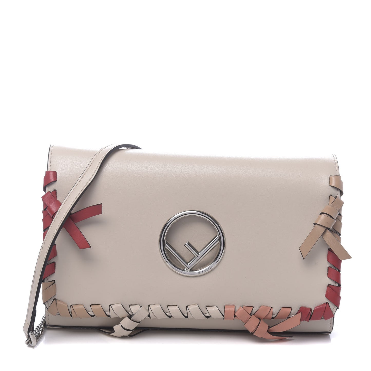 Vitello Liberty F is Fendi Whipstitch Bow Wallet On Chain Camelia Multicolor