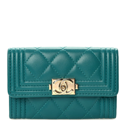 Chanel Lambskin Quilted Boy Flap Card Holder Turquoise 1 of 8