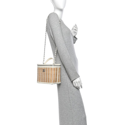 Chanel Glazed Calfskin Raffia Vanity Case Bag White Beige 2 of 13