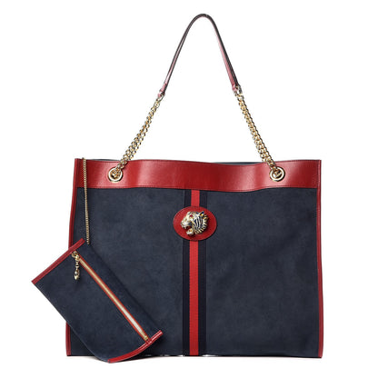 Gucci Suede Calfskin Large Rajah Chain Tote New Blue Romantic Cherry 1 of 10