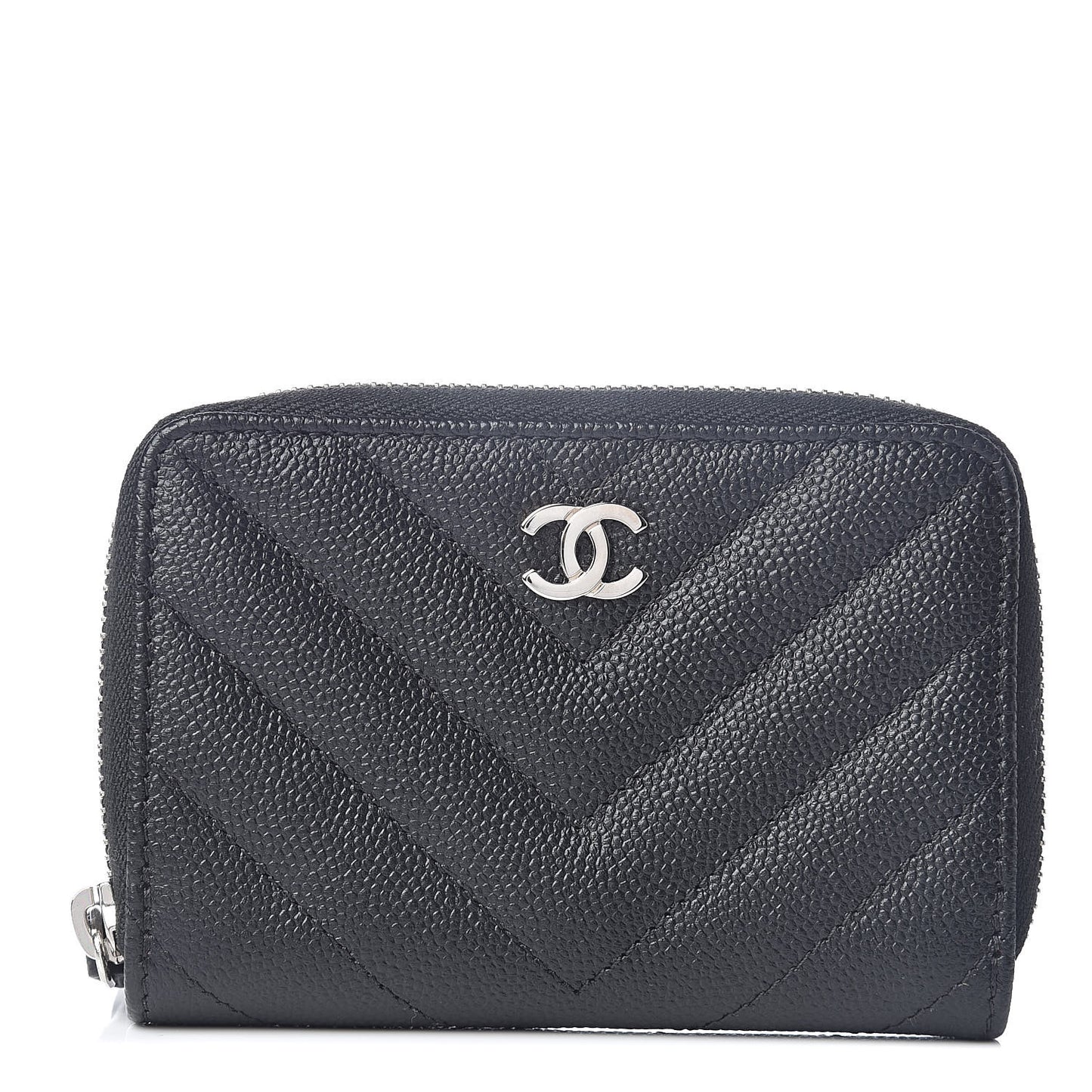 Caviar Chevron Quilted Zip Coin Purse Black