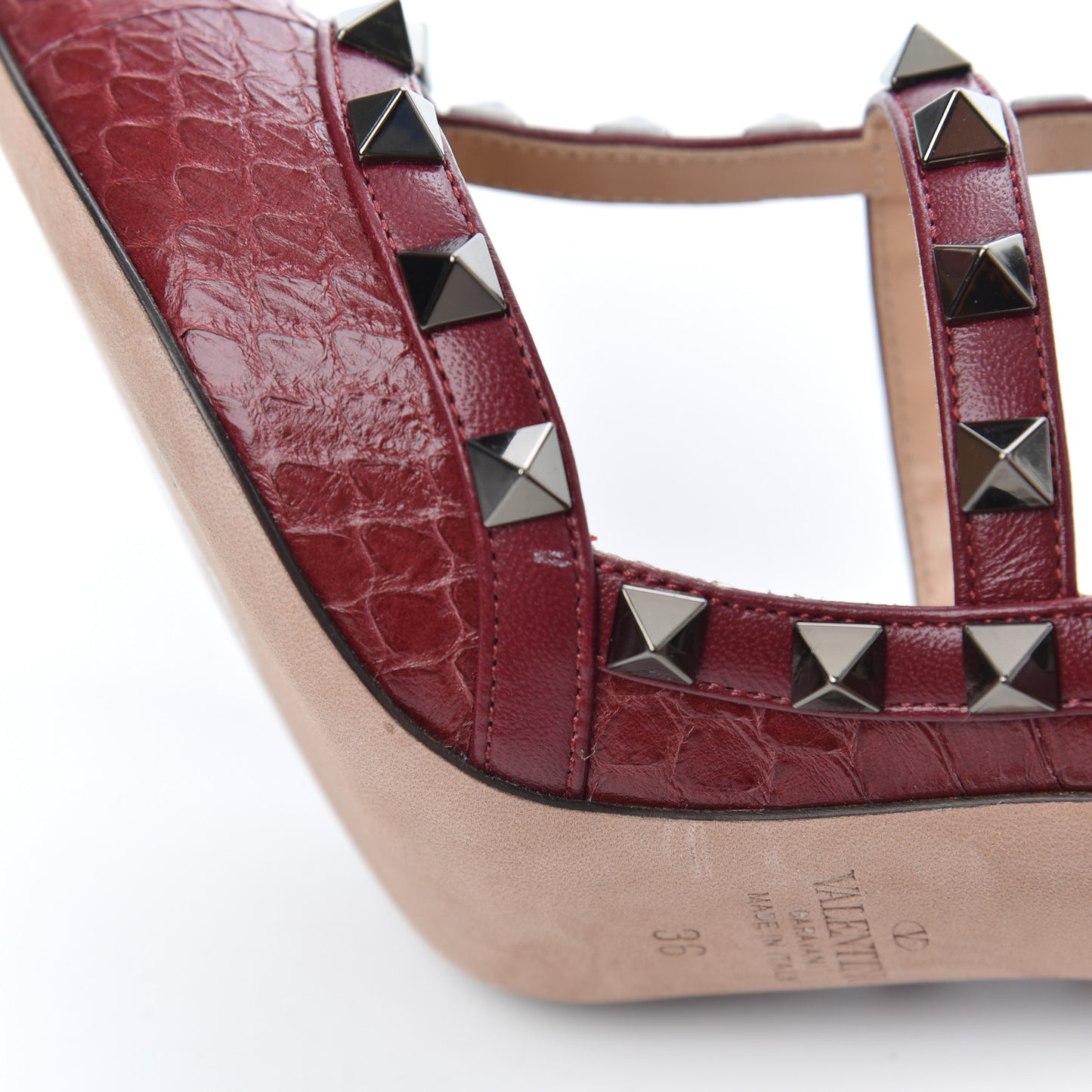 Ayers Snakeskin Rockstud Ankle Strap 100mm Pumps 36 Cerise