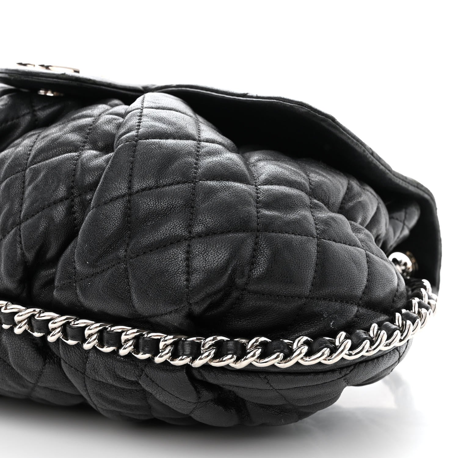 Chanel Washed Lambskin Quilted Large Chain Around Messenger Black 10 of 11