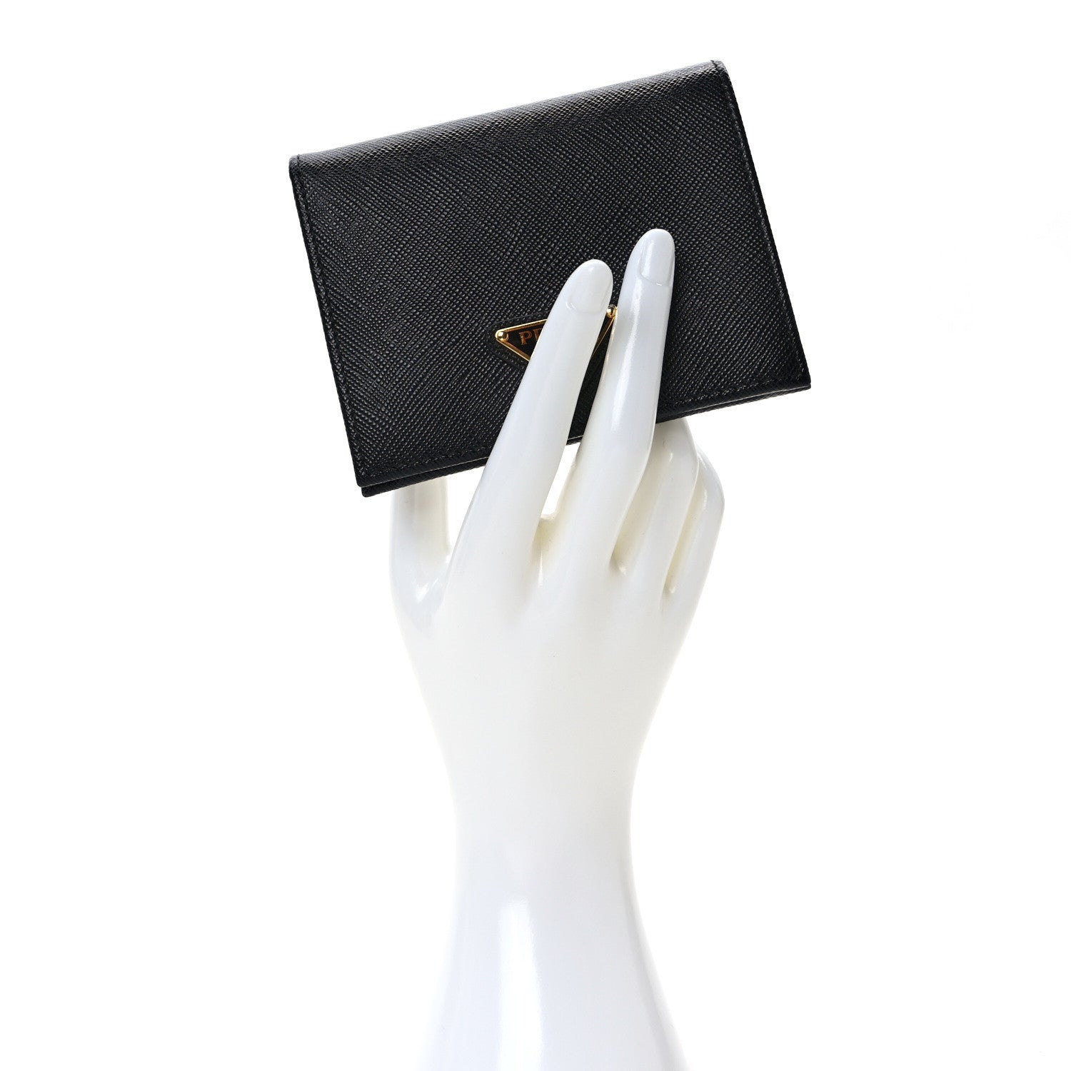 Prada Saffiano Triangle Bi-Fold Wallet Black 2 of 8