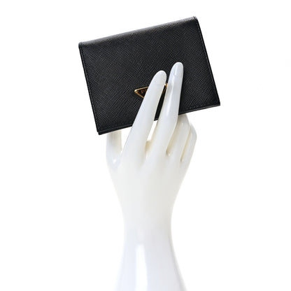 Prada Saffiano Triangle Bi-Fold Wallet Black 2 of 8