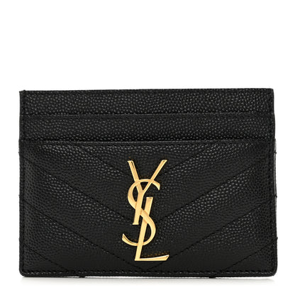 Saint Laurent Grain De Poudre Matelasse Chevron Monogram Credit Card Case Black 1 of 8