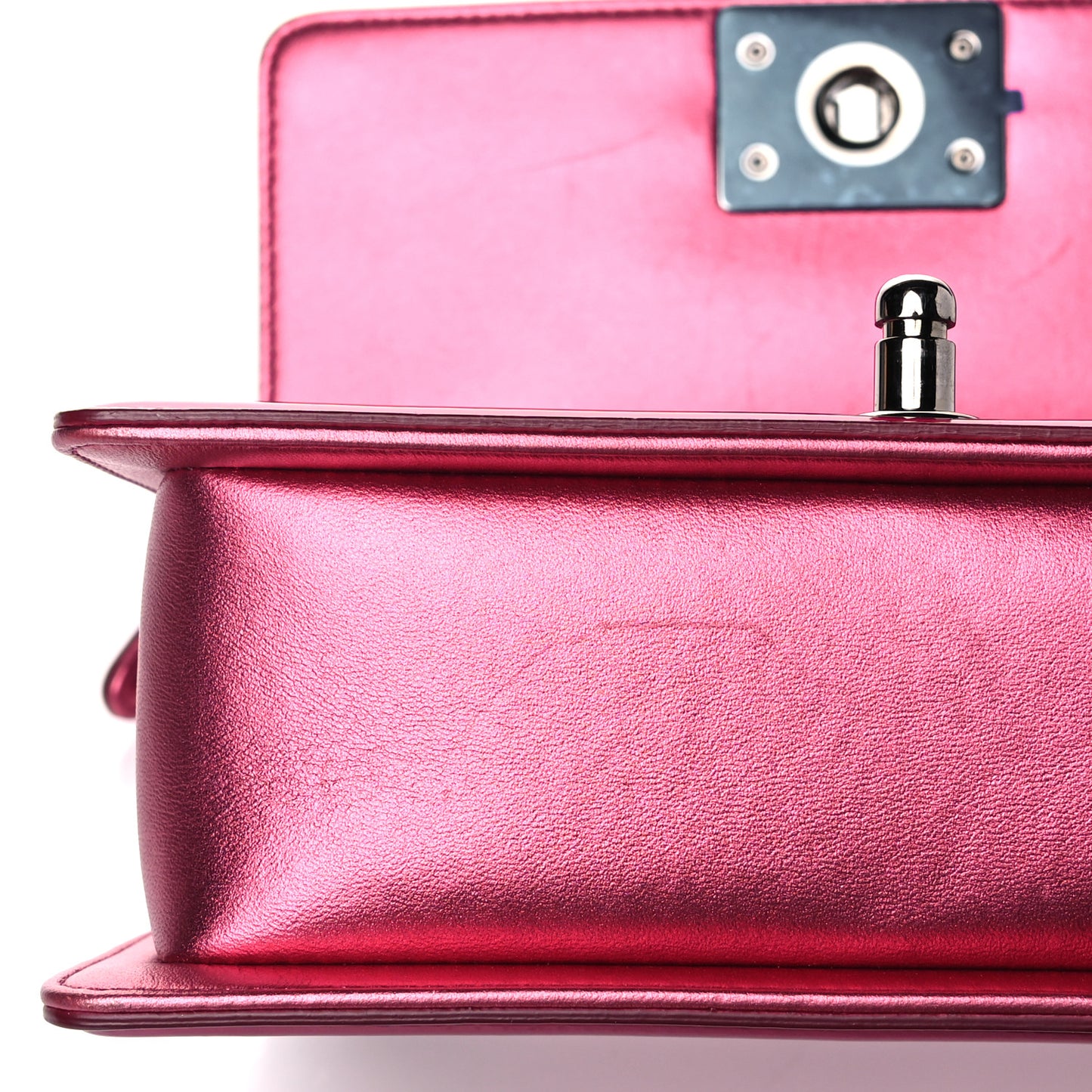 Metallic Patent Calfskin Quilted Small Boy Flap Pink