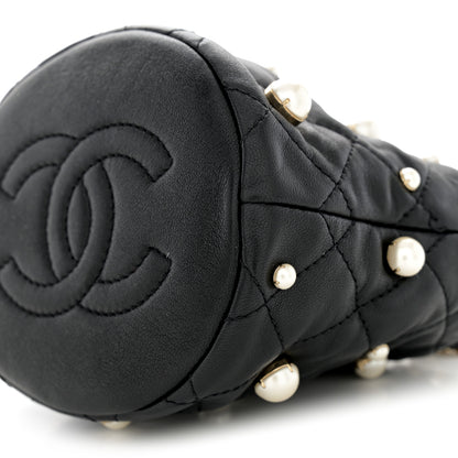 Chanel Lambskin Quilted Pearl Mini About Pearls Drawstring Bag Black 10 of 11