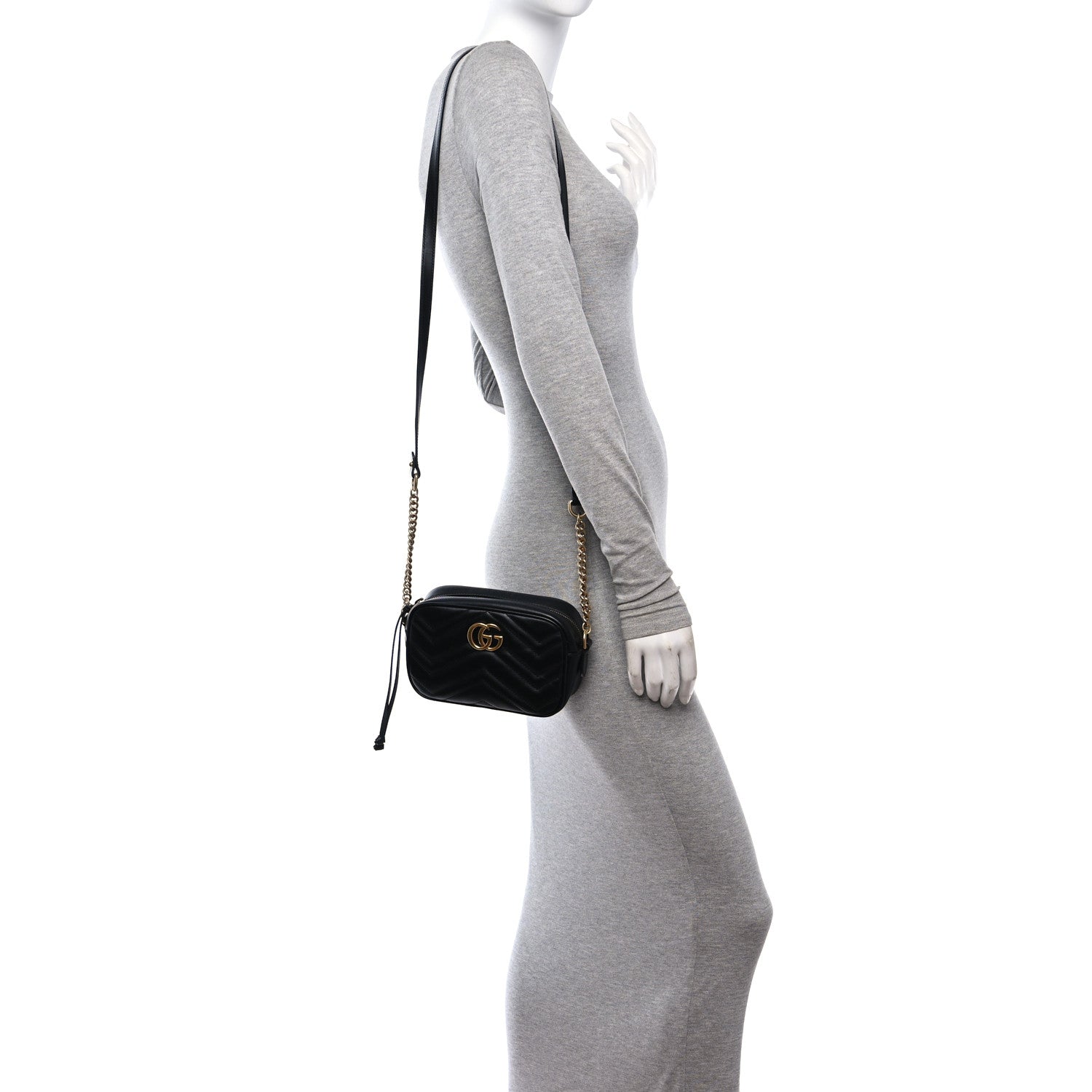 Gucci Calfskin Matelasse Mini GG Marmont Chain Shoulder Bag Black 3 of 11