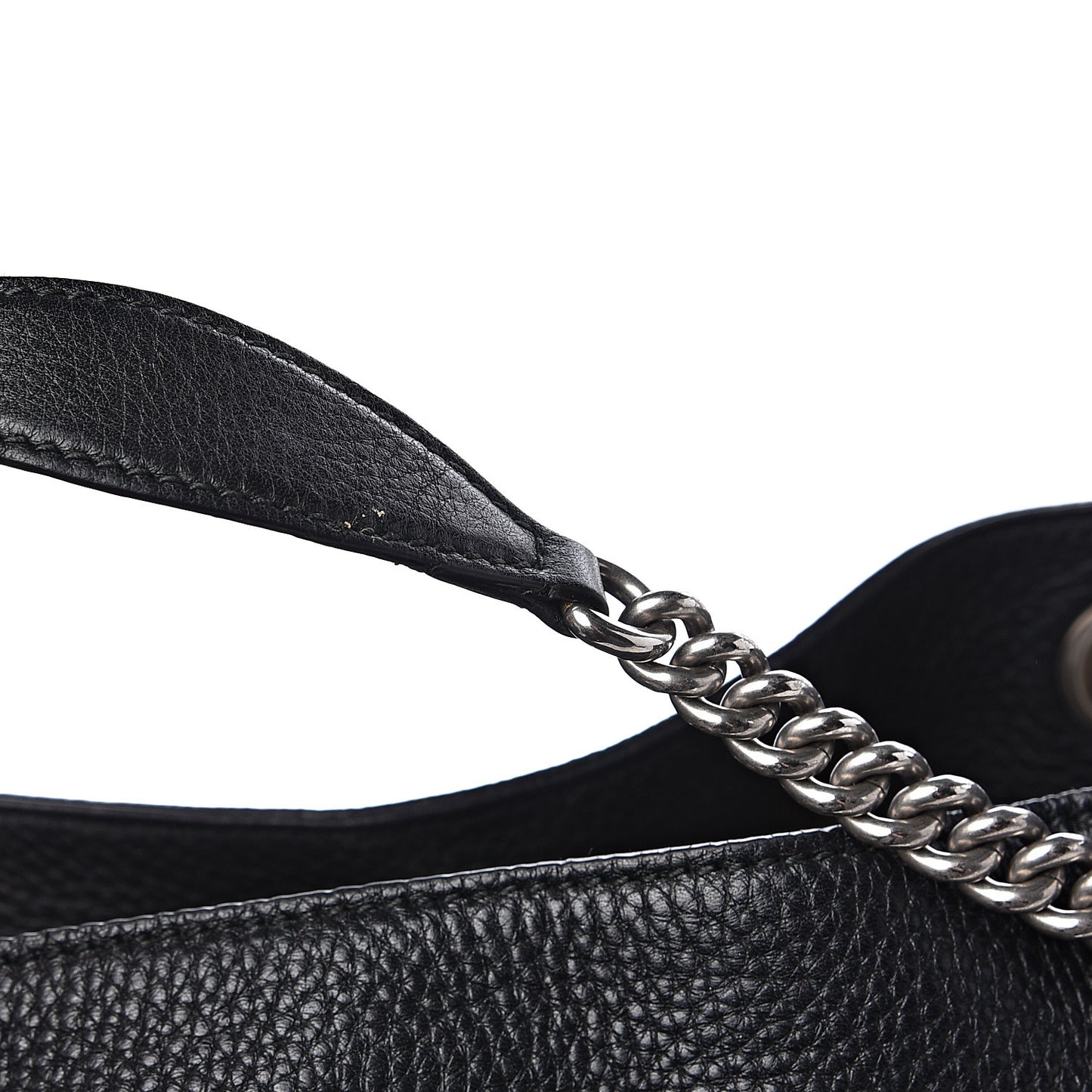 Pebbled Calfskin Studded Medium Soho Chain Shoulder Bag Black