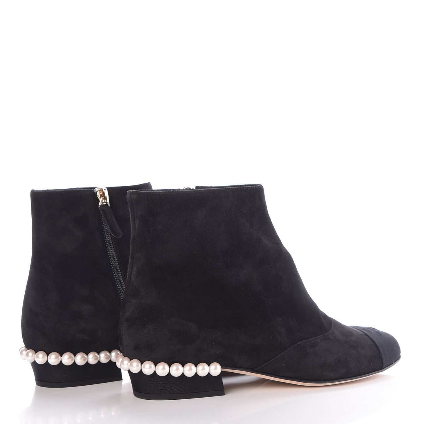 Suede Calfskin Pearl Cap Toe Short Boots 38 Black
