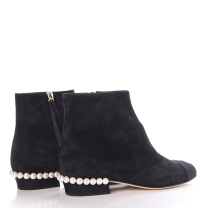 Chanel Suede Calfskin Pearl Cap Toe Short Boots 38 Black 4 of 8